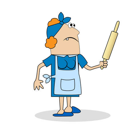 Housewife with a rolling pin in her hands. Vector illustration.のイラスト素材