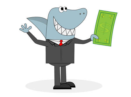 business man with a head of a shark with a dollar in hand,vector illustrationのイラスト素材