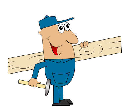 male carpenter with a Board and hammer in hand,vector illustrationのイラスト素材