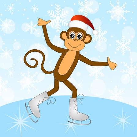 The cheerful monkey on skates,  vector  illustrationのイラスト素材