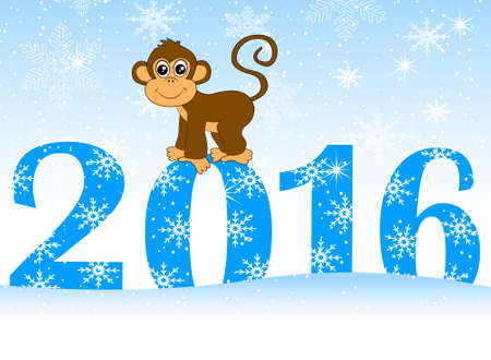 Christmas card with the numbers of the year 2016 and monkey, vector illustrationのイラスト素材