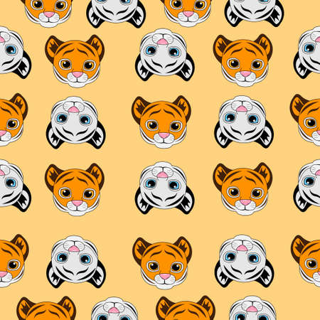 Seamless background with small tigers, vector illustrationのイラスト素材