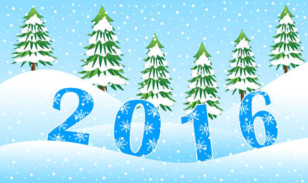 numbers in 2016 in the winter forest, vector illustrationのイラスト素材