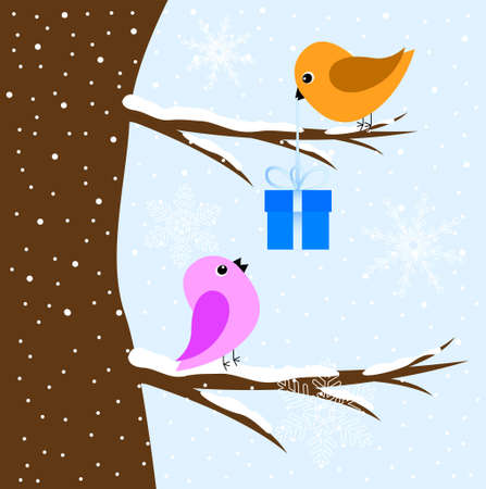 Two birds sitting on a tree, vector illustrationのイラスト素材