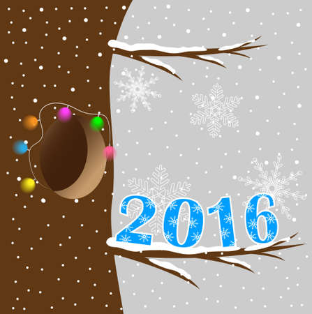 Figures 2016 cost on a branch of a tree,  vector  illustrationのイラスト素材