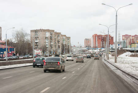 Perm, Russia-October 31,2015: Traffic, Tchkalov's streetのeditorial素材