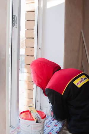 PERM, RUSSIA, NOVEMBER 19.2015:Installation of a new plastic window