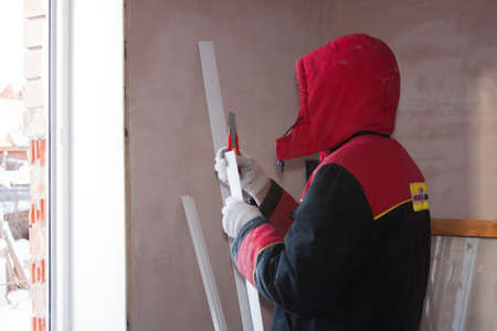 PERM, RUSSIA, NOVEMBER 19.2015:Installation of a new plastic windowのeditorial素材