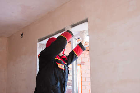 PERM, RUSSIA, NOVEMBER 19.2015:Installation of a new plastic window