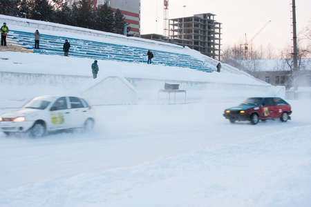 PERM, RUSSIA, JANUARY 17.2016 Car racing at the stadium 'Locomotive'のeditorial素材