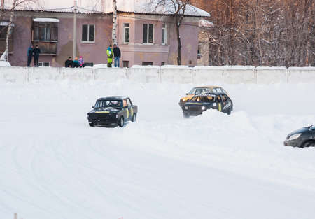 PERM, RUSSIA, JANUARY 17.2016 Car racing at the stadium 'Locomotive'のeditorial素材