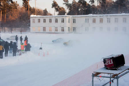PERM, RUSSIA, JANUARY 17.2016 Car racing at the stadium 'Locomotive'のeditorial素材
