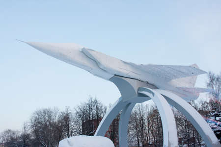 PERM, RUSSIA, JANUARY 17.2016 Monument MiG on the rise 'about OAO Perm Motors'のeditorial素材
