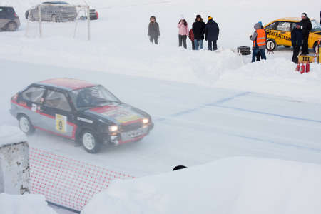 PERM, RUSSIA, JANUARY 17.2016 Car racing at the stadium 'Locomotive'のeditorial素材