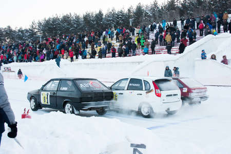 PERM, RUSSIA, JANUARY 17.2016 Car racing at the stadium 'Locomotive'のeditorial素材
