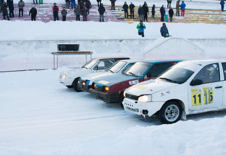 PERM, RUSSIA, JANUARY 17.2016 Car racing at the stadium 'Locomotive'のeditorial素材