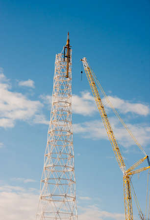 PERM, RUSSIA, Feb, 06.2016 Construction of a new communications tower against a blue skyのeditorial素材