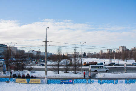 PERM, Russia, February, 06.2016: Winter cityscape, Popova Streetのeditorial素材