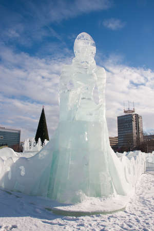 PERM, Russia, February, 06.2016: a beautiful ice sculpture of the Princess on the Esplanade,  Lenin Streetのeditorial素材
