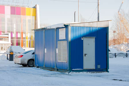 PERM, RUSSIA, Feb, 06.2016: Bungalow in the parking lot, street Krupskaya