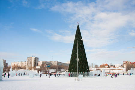 PERM, Russia, February, 06.2016: Icy new year's town on the Esplanade,  Lenina Streetのeditorial素材