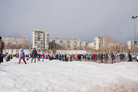 PERM, RUSSIA - March 13, 2016: A lot of people in the square, the celebration of Carnivalのeditorial素材