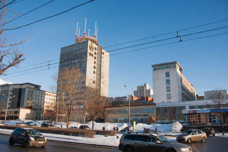 PERM, RUSSIA - March 13, 2016: City winter landscape, Lenin Streetのeditorial素材