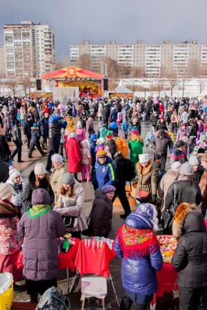 PERM, RUSSIA - March 13, 2016: A lot of people in the square, the celebration of Carnivalのeditorial素材