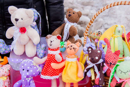 PERM, RUSSIA - March 13, 2016: Trade stalls selling soft toys in celebration of Maslenitsa