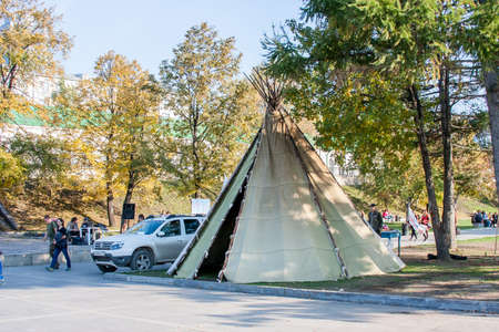 Ekaterinburg, Russia-September 24.2016: Canvas tent in the Parkのeditorial素材