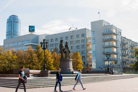 Ekaterinburg, Russia - September 24,2016:  Monument on the areas, a city landscapeのeditorial素材