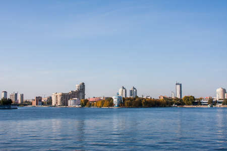 Yekaterinburg, Russia - September 24.2016: Embankment of the river Iset, beautiful cityscapeのeditorial素材