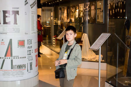 Ekaterinburg, Russia - September 24.2016:  Boy at excursion in Vladimir Vysotsky's museumのeditorial素材
