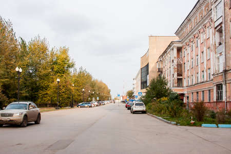 Perm, Russia - September 28.2016: Autumn cityscape with buildings and roadsのeditorial素材
