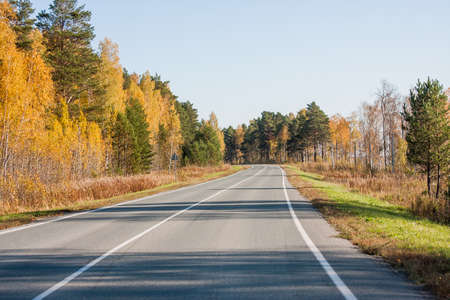 Beautiful autumn landscape and the road stretches into the distance