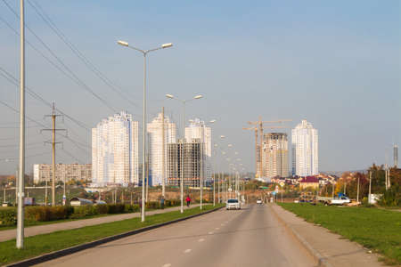 Perm, Russia - September 26.2016: Construction of new microdistrict with high-altitude housesのeditorial素材