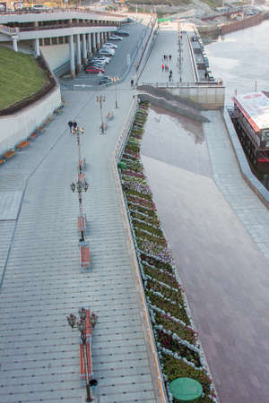 Tyumen, Russia - October 01.2016: Beautiful university embankment river Tourのeditorial素材