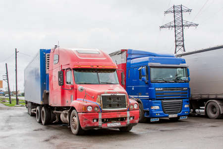 Bogdanovich,  Russia - October 02.2016: Heavy trucks are standing in the parking lotのeditorial素材