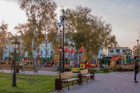 Tyumen, Russia - October 01.2016:  Children's playground in park on the areas of Fighters of...