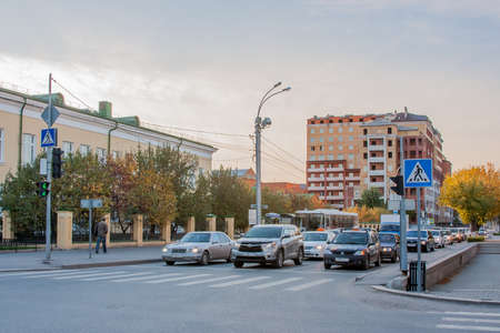 Tyumen, Russia - October 01.2016:  City landscape with streets and roadのeditorial素材