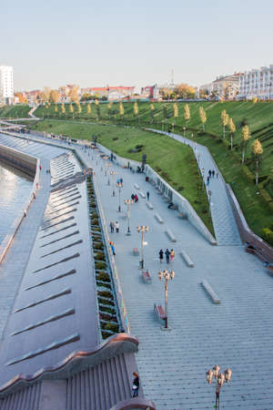 Tyumen, Russia - October 01.2016: Beautiful university embankment river Tour