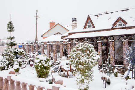 Tyumen, Russia - November 06.2016: Landscape design about a cottage in the winter afternoonのeditorial素材