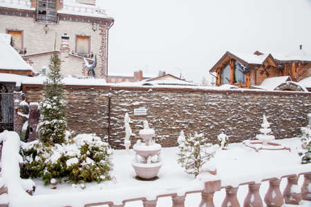 Tyumen, Russia - November 06.2016: Landscape design about a cottage in the winter afternoonのeditorial素材