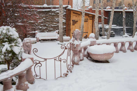 Tyumen, Russia - November 06.2016: Landscape design about a cottage in the winter afternoonのeditorial素材