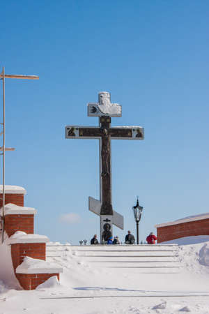 Perm, Russia - March 08.2017: Royal Cross on White Mountain near Belogorsky St. Nicholas Monasteryのeditorial素材