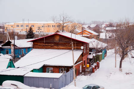 Tyumen, Russia -  Rural landscape in the winter eveningの写真素材