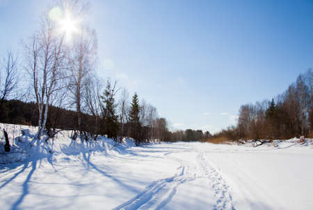 Winter landscape on river Chusovaya, Sverdlovsk region,  Russiaの写真素材