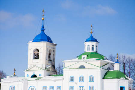 Church of St. George the Victorious in winter in the village of Sloboda, Sverdlovsk region, Russiaの写真素材