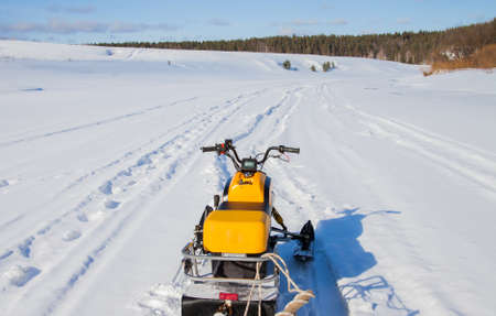 Snowmobile in winter on the river Chusovaya, Sverdlovsk region, 
 Russiaの写真素材