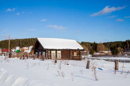 Wooden house in the village, Sverdlovsk region, Russiaの写真素材